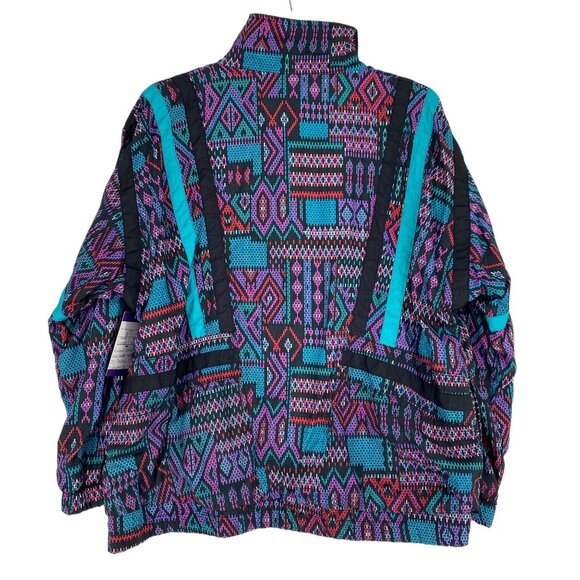 Vtg Rafael Wind Breaker Jacket FullZip Dopamine Colorful Aztec Southwest 90s XS - Picture 2 of 11